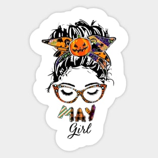 May Girl Halloween Face Wink Eyes Pumpkin Sticker